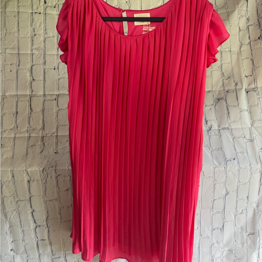 ANDREE BY UNIT Pink Flutter Sleeve Pleated Midi Dress